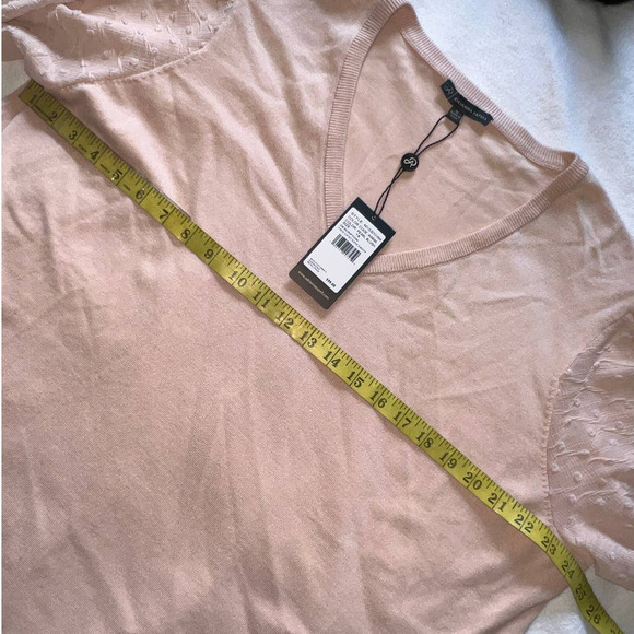 Adrianna Papell Plus Size Blush Pink V-Neck Sheer Sleeve Sweater NWT- 1X - Picture 6 of 9